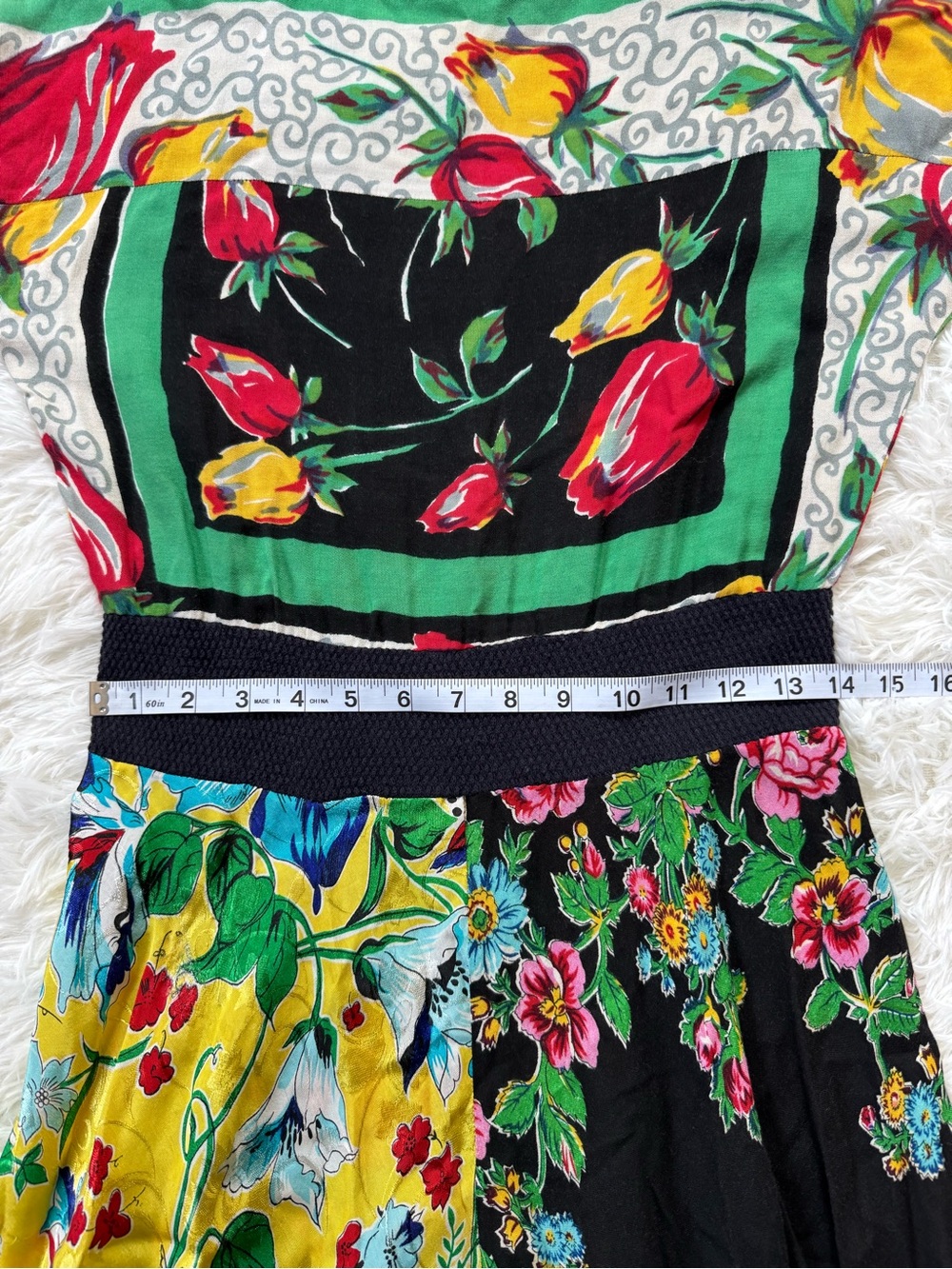 70s vintage handkerchief patchwork colorful asymmetric maxi dress size medium - Picture 11 of 15